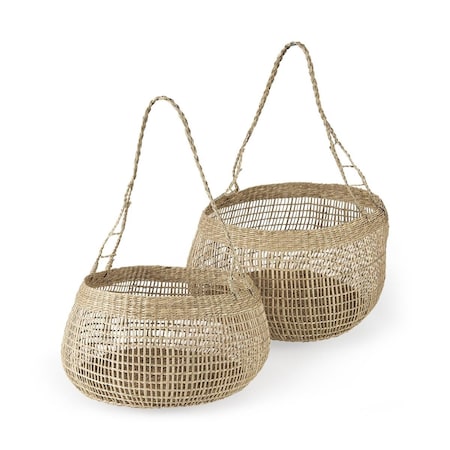 Palacedesigns 9.44 x 14.96 x 14.96 in. Wicker Storage Baskets with Long Handles, Brown PA3087224